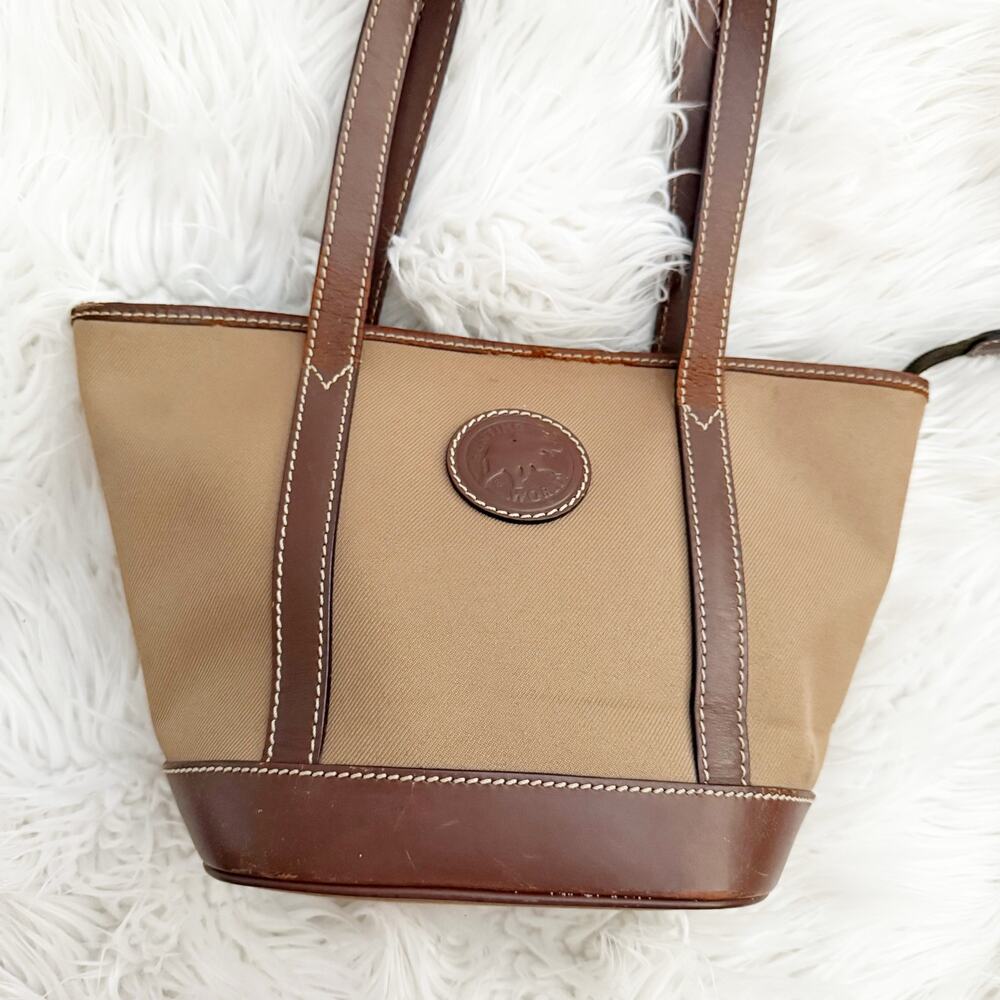 HUNTING WORLD | Canvas Leather Tote Bag Zipper Top Taupe Tan Brown Trapeze